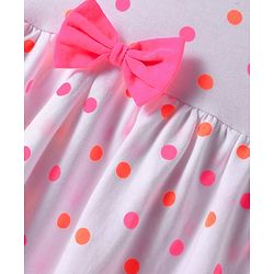 Babyhug Cotton Woven Sleeveless Frock with Polka Dots Print & Bow Applique - White