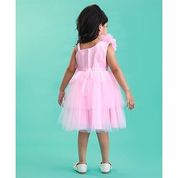 Babyhug Woven Sleeveless Mesh Fit And Flare One Shoulder Party Dress - Pink