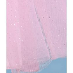 Babyhug Woven Sleeveless Mesh Fit And Flare One Shoulder Party Dress - Pink