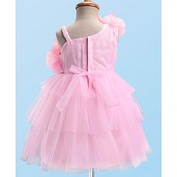 Babyhug Woven Sleeveless Mesh Fit And Flare One Shoulder Party Dress - Pink
