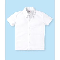 Babyhug Woven Half Sleeves Solid Color Shirt with Checkered Shorts with attached Suspender & Bow - White Navy & Red