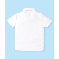 Babyhug Woven Half Sleeves Solid Color Shirt with Checkered Shorts with attached Suspender & Bow - White Navy & Red