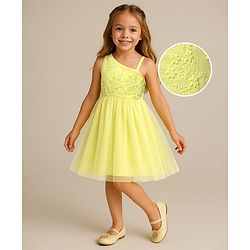 Babyhug Woven Sleeveless Party Dress With Floral Embroidery - Yellow
