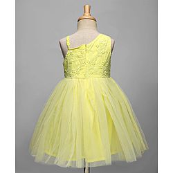 Babyhug Woven Sleeveless Party Dress With Floral Embroidery - Yellow