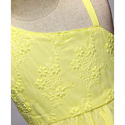 Babyhug Woven Sleeveless Party Dress With Floral Embroidery - Yellow