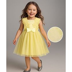 Babyhug Woven Sleeveless Fit & Flare Party Dress with Lace & Bow Applique - Yellow