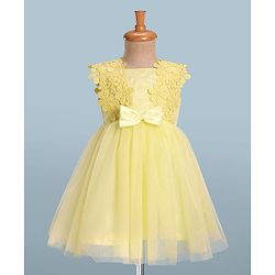 Babyhug Woven Sleeveless Fit & Flare Party Dress with Lace & Bow Applique - Yellow