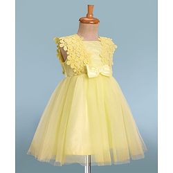 Babyhug Woven Sleeveless Fit & Flare Party Dress with Lace & Bow Applique - Yellow