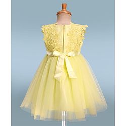 Babyhug Woven Sleeveless Fit & Flare Party Dress with Lace & Bow Applique - Yellow