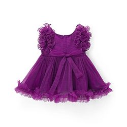 Babyhug Woven Sleeveless Fit & Flare Mesh Party Dress with Ruffles & Floral Applique - Purple