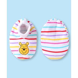 Babyhug Disney Interlock Knit Cap Mittens & Booties With Winnie The Pooh Print White - Diameter 10.5