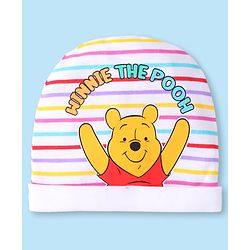 Babyhug Disney Interlock Knit Cap Mittens & Booties With Winnie The Pooh Print White - Diameter 10.5