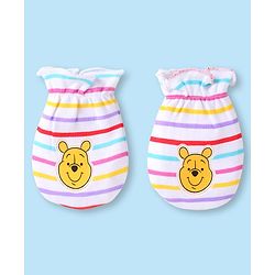 Babyhug Disney Interlock Knit Cap Mittens & Booties With Winnie The Pooh Print White - Diameter 10.5
