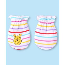 Babyhug Disney Interlock Knit Cap Mittens & Booties With Winnie The Pooh Print White - Diameter 10.5