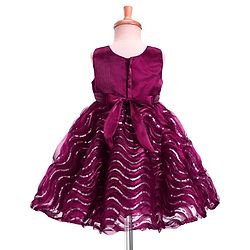 Babyhug Woven Sleeveless Dress With Sequin Detailing and Floral Applique - Wine