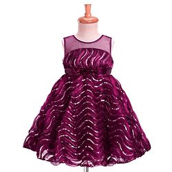 Babyhug Woven Sleeveless Dress With Sequin Detailing and Floral Applique - Wine