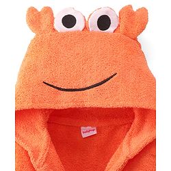 Babyhug Velour Knit Full Sleeves Bath Robe With Lobster Embroidery - Orange