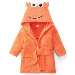 Babyhug Velour Knit Full Sleeves Bath Robe With Lobster Embroidery - Orange