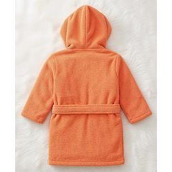 Babyhug Velour Knit Full Sleeves Bath Robe With Lobster Embroidery - Orange