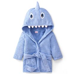 Babyhug Velour Knit Full Sleeves Bath Robe With Shark Embroidery - Blue