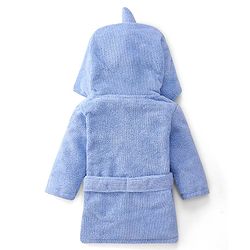 Babyhug Velour Knit Full Sleeves Bath Robe With Shark Embroidery - Blue