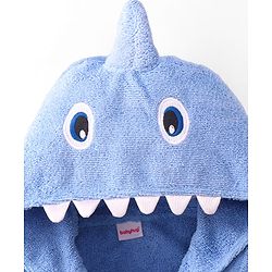 Babyhug Velour Knit Full Sleeves Bath Robe With Shark Embroidery - Blue