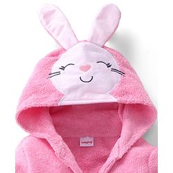 Babyhug Microfiber Terry Knit Full Sleeves Hooded Bath Robe With Bunny Ears Applique Embroidery - Pink