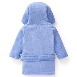 Babyhug Velour Knit Full Sleeves Microfiber Hooded Bath Robe With Prince Embroidery - Blue