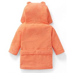 Babyhug Microfiber Terry Knit Full Sleeves Hooded Bath Robe With Tiger Ears Applique Embroidery -Orange