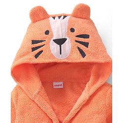 Babyhug Microfiber Terry Knit Full Sleeves Hooded Bath Robe With Tiger Ears Applique Embroidery -Orange