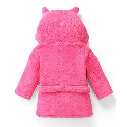 Babyhug Terry Knit Full Sleeves Hooded Bath Robe With Cat Embroidery - Dark Pink