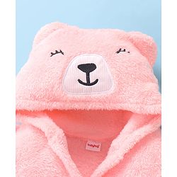 Babyhug Velour Knit Full Sleeves Hooded Bath Robe With Bear Embroidery - Pink