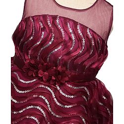 Babyhug Woven Sleeveless Party Dress With Sequin Detailing & Floral Corsage - Wine