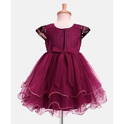 Babyhug Woven Cap Sleeveless Fit & Flare Party Frock with Sequin Detailing - Wine