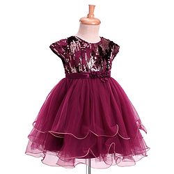 Babyhug Woven Cap Sleeveless Fit & Flare Party Frock with Sequin Detailing - Wine