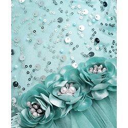 Babyhug Woven Sleeveless Mesh Party Dress With Sequinned Yoke & Ruffles on Sleeves - Sea Green