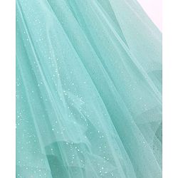 Babyhug Woven Sleeveless Mesh Party Dress With Sequinned Yoke & Ruffles on Sleeves - Sea Green