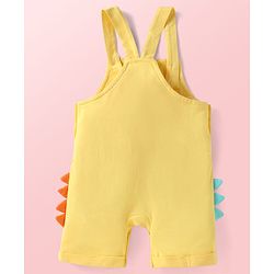 Babyhug Single Jersey Knit Half Sleeves Striped T-Shirt & Dungaree with Dino Print & Applique - Yellow