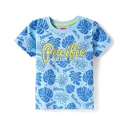 Babyhug Cotton Knit Half Sleeves T-Shirt with Tropical Theme Print - Blue