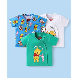 Babyhug Disney Interlock Knit Half Sleeves Front open Jhablas with Winnie The Pooh Print Pack of 3 - Blue White & Green