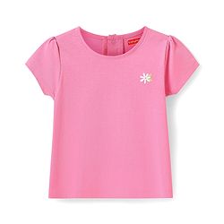Babyhug Cotton Woven Frock & Half Sleeves Inner Tee With Floral Embroidery - Blue & Pink