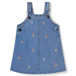 Babyhug Cotton Woven Frock & Half Sleeves Inner Tee With Floral Embroidery - Blue & Pink