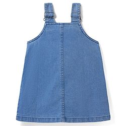 Babyhug Cotton Woven Frock & Half Sleeves Inner Tee With Floral Embroidery - Blue & Pink
