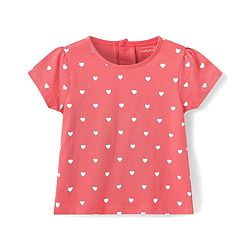 Babyhug Cotton Woven Frock & Half Sleeves Inner Tee With Heart Print - Navy Blue & Pink