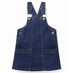 Babyhug Cotton Woven Frock & Half Sleeves Inner Tee With Heart Print - Navy Blue & Pink