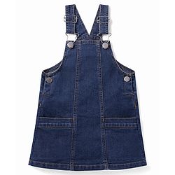 Babyhug Cotton Woven Frock & Half Sleeves Inner Tee With Heart Print - Navy Blue & Pink
