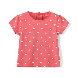 Babyhug Cotton Woven Frock & Half Sleeves Inner Tee With Heart Print - Navy Blue & Pink