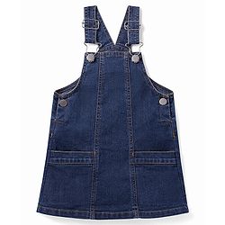 Babyhug Cotton Woven Frock & Half Sleeves Inner Tee With Heart Print - Navy Blue & Pink