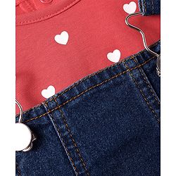 Babyhug Cotton Woven Frock & Half Sleeves Inner Tee With Heart Print - Navy Blue & Pink