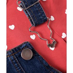 Babyhug Cotton Woven Frock & Half Sleeves Inner Tee With Heart Print - Navy Blue & Pink